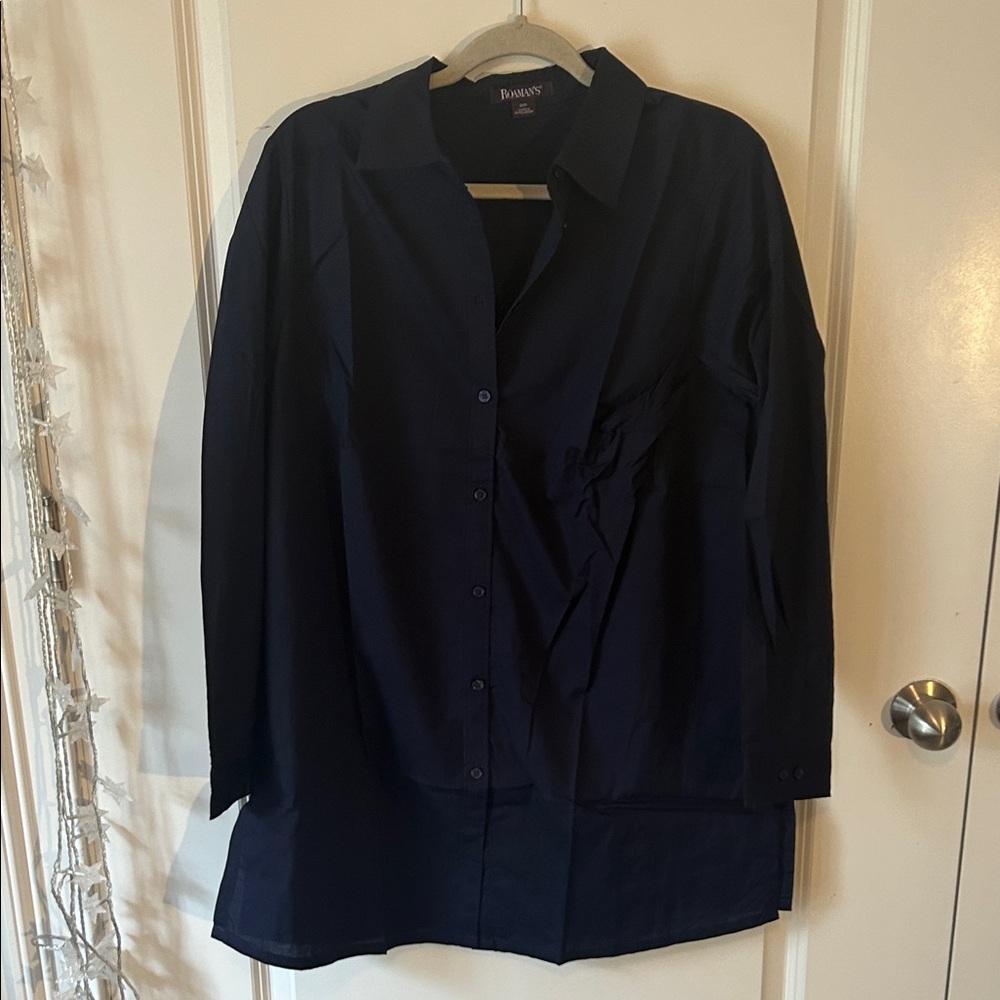 Roaman's Dark Blue Collared Blouse
